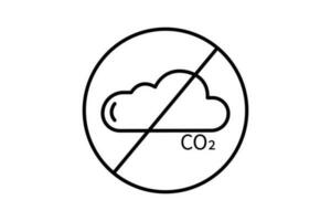 CO2 prohibited icon. cloud sign crossed out inside the circle. icon related to global warming, stop climate change, CO2. Line icon style. Simple vector design editable