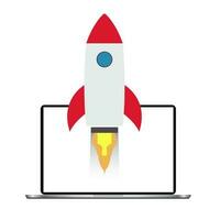 Red rocket from the laptop vector illustration