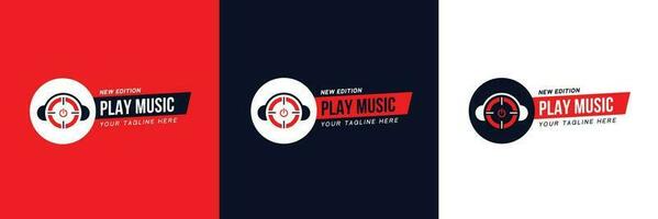 Collection of Music Logos with the Concept of Headphone Shapes and Play Buttons with Display of Variants of Color Combinations and Display Compositions. vector