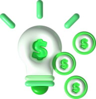 ilustración 3d ligero bulbo y dinero dólar idea concepto de haciendo dinero o ahorro dinero. png