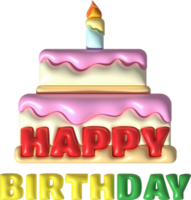 illustration 3d. happy birthday word icon and cake png