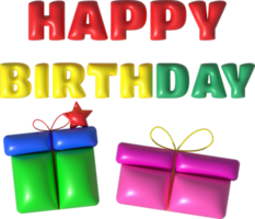 illustrazione 3d contento compleanno parola e regalo scatola png