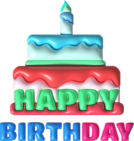 illustration 3d. happy birthday word icon and cake png