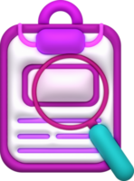 illustration 3D. Magnifying glass on the document. Work file information search concept png