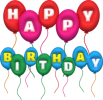 illustration 3D. Happy birthday word icon and colorful balloons. png