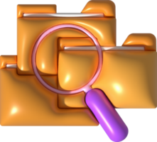 illustration 3D File search concept, folders and magnifying glass png