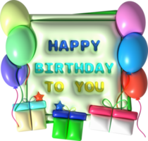 Illustration 3d glücklich Geburtstag Wort Symbol und Geschenk Box bunt Luftballons png