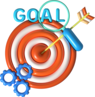 illustration 3d. magnifying glass and target icon goal search concept leads to success png