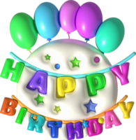 illustration 3D. Happy birthday word icon and colorful balloons. png