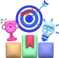 illustration 3d. magnifying glass and target icon goal concept idea leads to success png