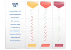 Comparison pricing list. Comparing price or product plan chart compare products business purchase discount hosting image grid. png