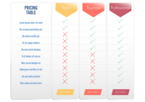 Comparison pricing list. Comparing price or product plan chart compare products business purchase discount hosting image grid. png