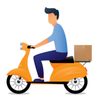 Delivery man ride scooter motorcycle cartoon png