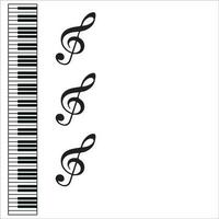 Piano keyboard with treble clefs on white background with copy space vector