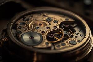 Precise timekeeping a close look at the mechanical cogwheels of a watch. photo