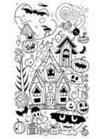 Halloween landscape kids coloring page vector