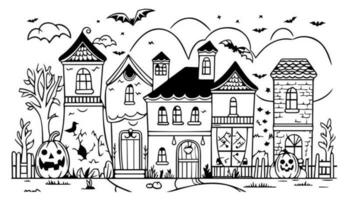 Halloween landscape kids coloring page vector