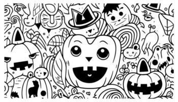 Halloween landscape kids coloring page vector