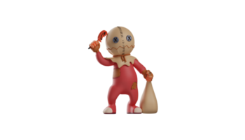 3D illustration. Funny Trick r Treat 3D Cartoon Character. Trick r Treat showed a strange pose. Trick r Treat stood up and didn't know what to do. 3d cartoon character png