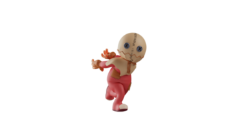 3D illustration. Adorable Trick r Treat 3D Cartoon Character. Trick r Treat take a swing will run fast. Trick r Treat is very happy to be able to play to his heart's content. 3d cartoon character png