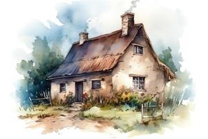 Cottage watercolor hand drawn. photo