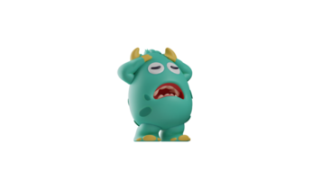 3D illustration. Blue Monster 3D Cartoon Character. The monster showed a tired expression. The little monster put his hands on his forehead. 3d cartoon character png