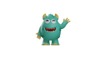 3d illustratie. vriendelijk monster 3d tekenfilm karakter. de mooi zo monster zwaaide zijn hand. de monster glimlachte zoet terwijl groet wie dan ook het zaag. 3d tekenfilm karakter png