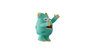 3D illustration. Happy Monster 3D Cartoon Character. Monster smiled happily welcoming someone who came to him. Cute monster spreads his arms preparing to hug someone. 3d cartoon character png