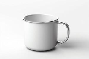 Matte enamel cup blank image isolated on white 3d rendered. photo