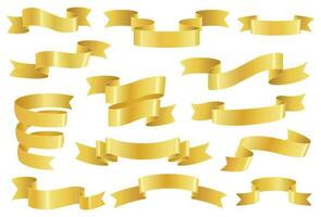 Golden ribbons, realistic glossy gold tape banner elements. Empty premium promo ribbon or scroll, elegant vintage decoration Vector set