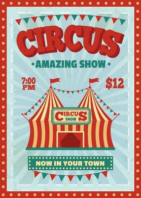 Circus labels, carnival signs and badges, funfair signboards. Vintage magic show sign, amusement park or festival event emblems vector set. Carnival, prizes and tickets pointers