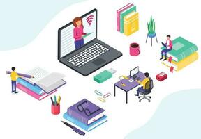 Isometric online education, distance study and learn vector