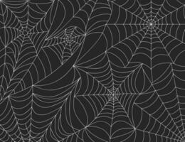 Halloween spider web background, scary cobweb decoration elements. Spooky spider webs silhouette, horror theme party vector backdrop