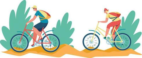 Cycling trip on weekend, activity outdoor rest vector
