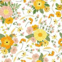 Floral seamless pattern, cute spring background with flowers. Blooming flower fabric texture, abstract print for summer clothes vector template