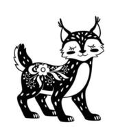 Lynx cat black white sketching image isolated on white vector
