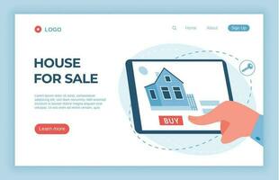 Searching house for sale on website real estate agency vector