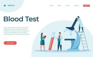 Blood test in laboratory, landing page analysis and research plazma vector