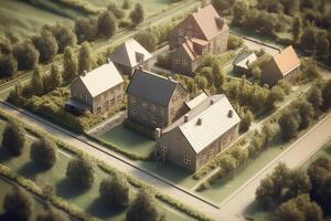 A 3d illustration of houses with large gardens. photo