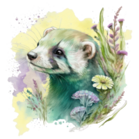 ferret watercolor . AI Generated png