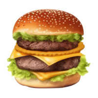 burger with meat, tomato, lettuce, cheese, and sauce . png