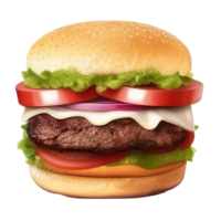 burger with meat, tomato, lettuce, cheese, and sauce . png