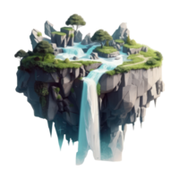 landscape consists of terraced plateaus with multicolored waterfalls and 3D floating islands . png