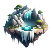 landscape consists of terraced plateaus with multicolored waterfalls and 3D floating islands . png