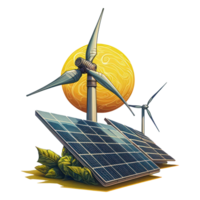 renewable energy with green energy as wind turbines and solar panels . png