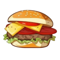 hamburger met vlees, tomaat, sla, kaas, en saus . ai gegenereerd png