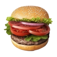 hamburguesa con carne, tomate, lechuga, queso, y salsa . ai generado png