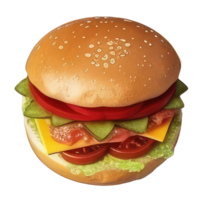 burger with meat, tomato, lettuce, cheese, and sauce . png