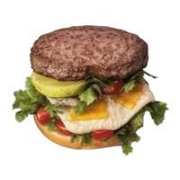 burger with meat, tomato, lettuce, cheese, and sauce . png