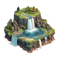 landscape consists of terraced plateaus with multicolored waterfalls and 3D floating islands . png